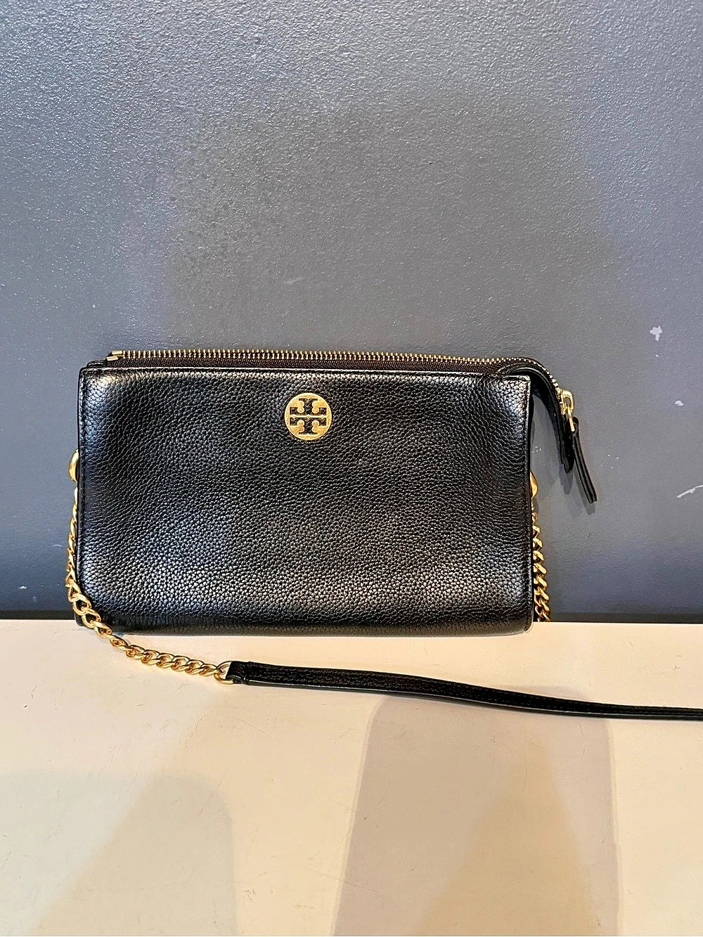 Tory Burch Mercer Pebbled Zip Crossbody Black Bag